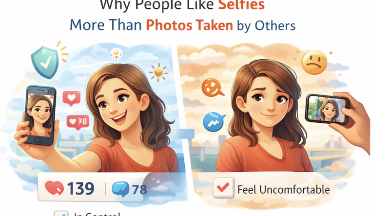 Illustration showing why people like selfies more than photos taken by others