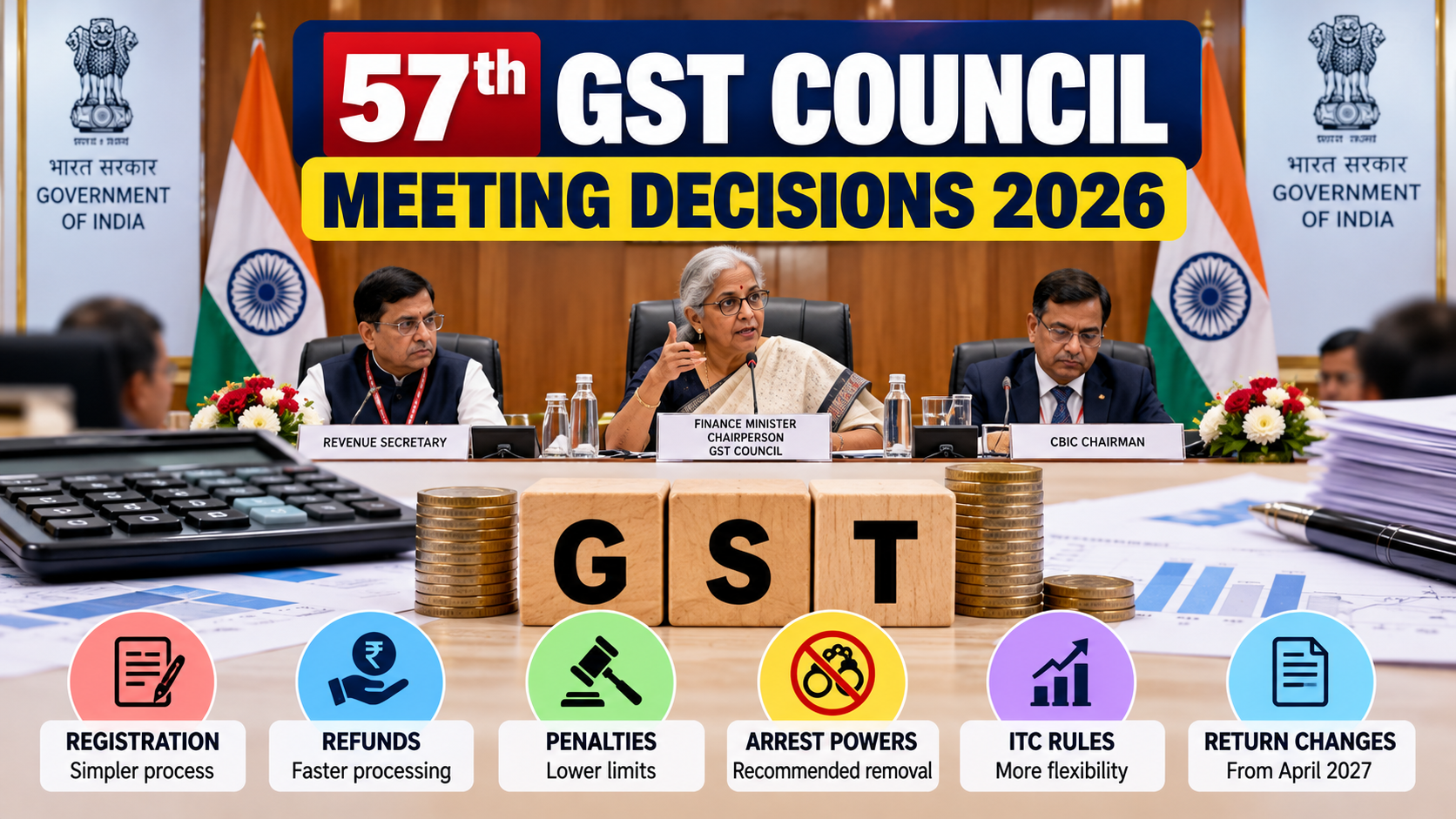 57th GST Council Meeting Decisions 2026: New Rules, Penalties, Refunds and Tax Changes